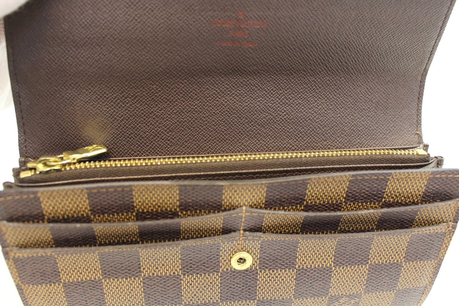 Louis Vuitton Damier Ebene Card Holder Long Bifold Wallet Leather