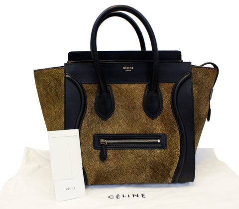 CELINE Calfskin Pony Hair Mini Luggage Tote Bag
