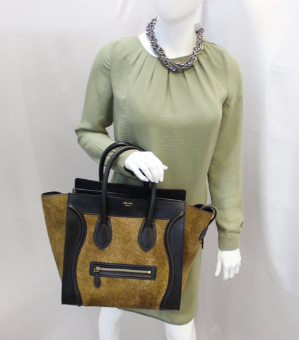 CELINE Calfskin Pony Hair Mini Luggage Tote Bag