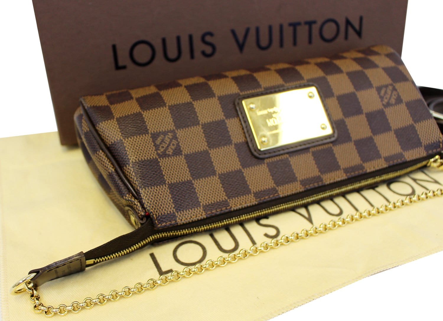 Louis Vuitton Eva Damier Ebene Crossbody Clutch With Chain Shoulder Bag -  Organic Olivia
