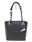 CHANEL Black Caviar Leather Petite Shopping Tote Bag