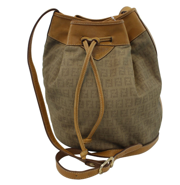 FENDI FF Leather Brown Bucket Shoulder Bag