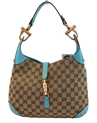 GUCCI Monogram Piston Lock Jackie Hobo Bag
