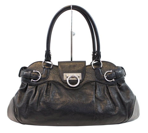 SALVATORE FERRAGAMO Black Calfskin Safari Shoulder Bag - Last Call