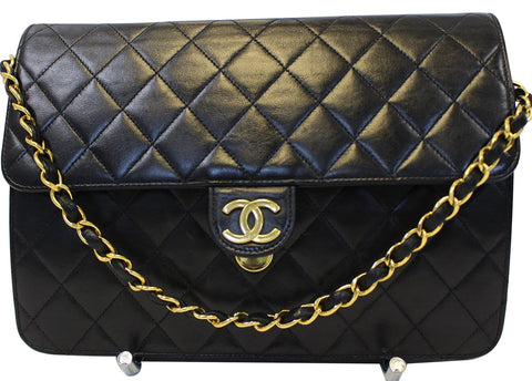 CHANEL Quilted Lambskin Leather Single Flap Black Shoulder Bag - Final Call
