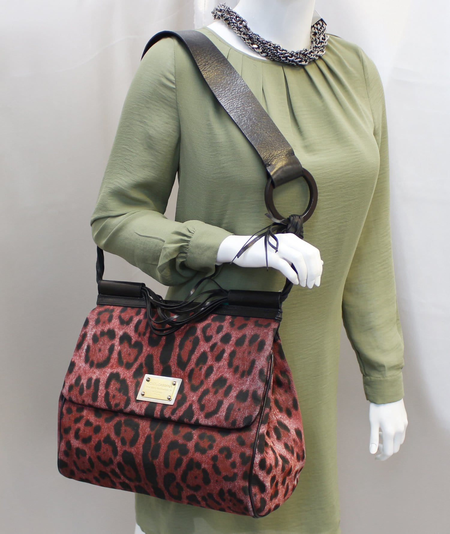 Dolce & Gabbana Women Handbag Green Animal Print Miss Sicily Bag Made  in Italy