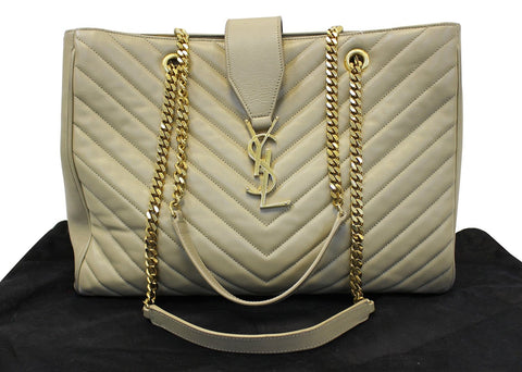 YVES SAINT LAURENT Matelasse Chevron Monogram Shopper Beige Bag - Final Call