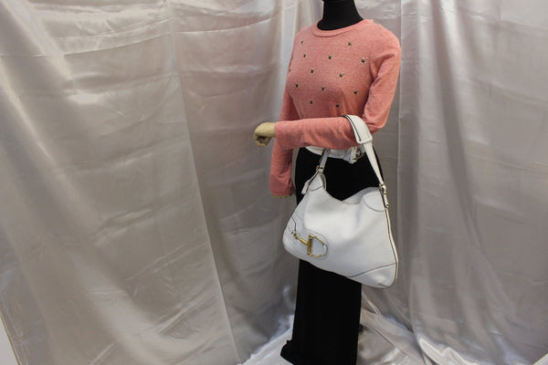 GUCCI 137386 White Leather Saddle Shoulder Bag