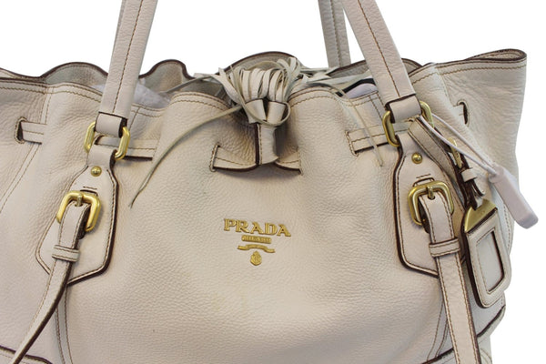 PRADA Milano Leather White Hobo Bag