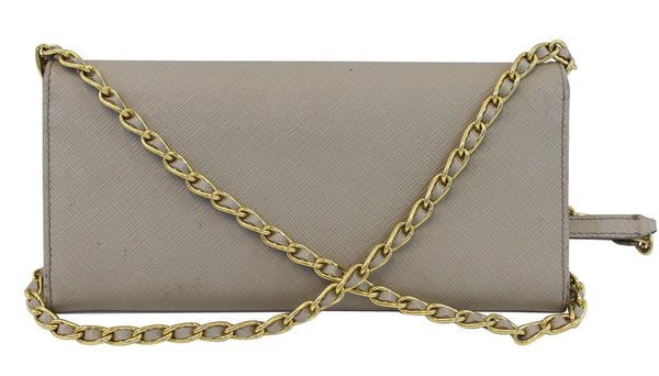 PRADA Marmo Saffiano Metal Leather Chain Clutch Bag