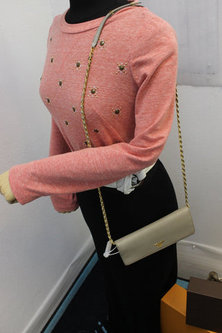 PRADA Marmo Saffiano Metal Leather Chain Clutch Bag