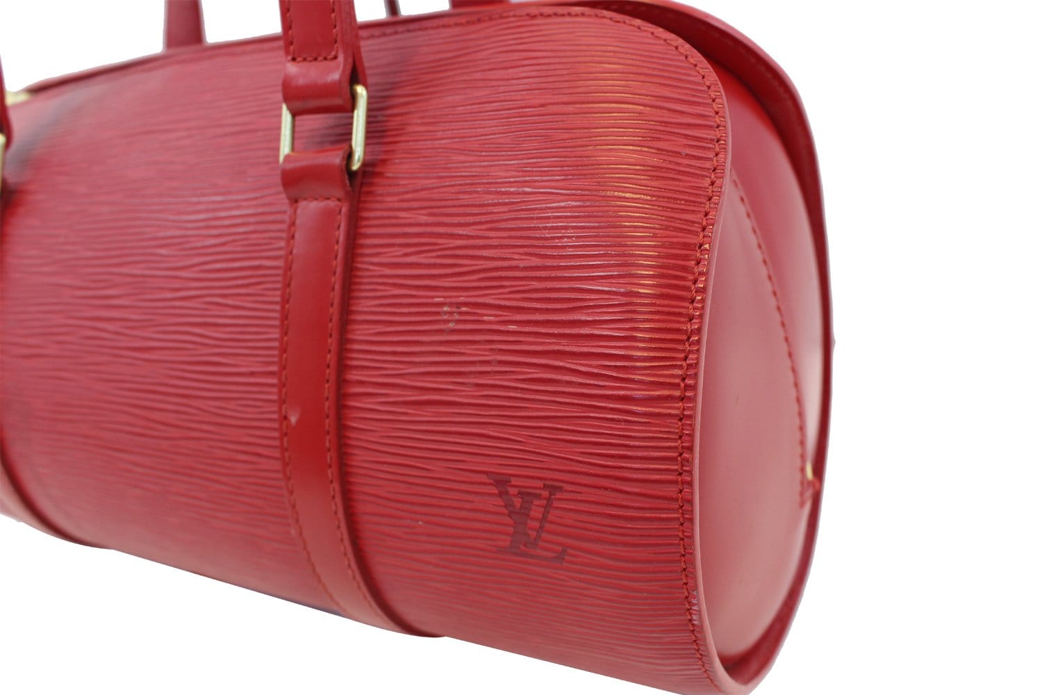 LOUIS VUITTON. Travel bag in red epi leather, with tag a…