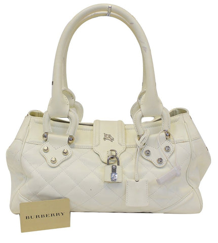 BURBERRY White Quilted Leather Montgomery Satchel Shoulder Bag - Last Call