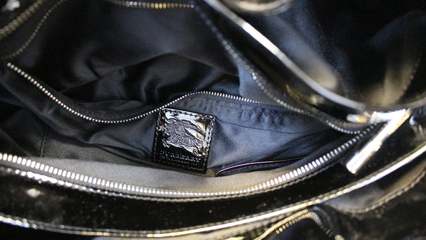 BURBERRY Black Quilted Patent Leather Beaton Tote Bag