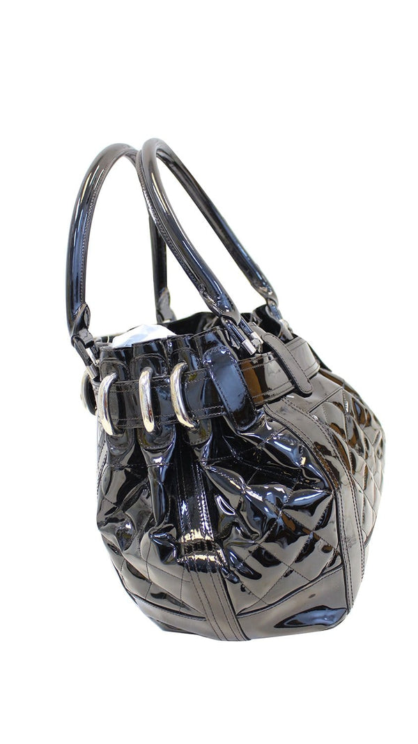 BURBERRY Black Quilted Patent Leather Beaton Tote Bag