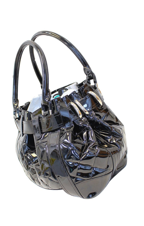 BURBERRY Black Quilted Patent Leather Beaton Tote Bag