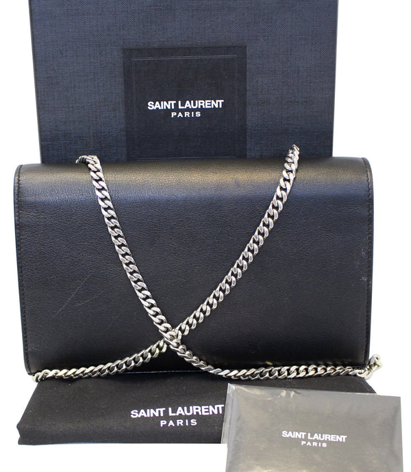 YVES SAINT LAURENT Kate Studded Black Leather Chain Clutch Crossbody Bag