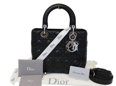 CHRISTIAN DIOR Cannage Quilted Lambskin Leather Lady Dior Medium Bag TT1027