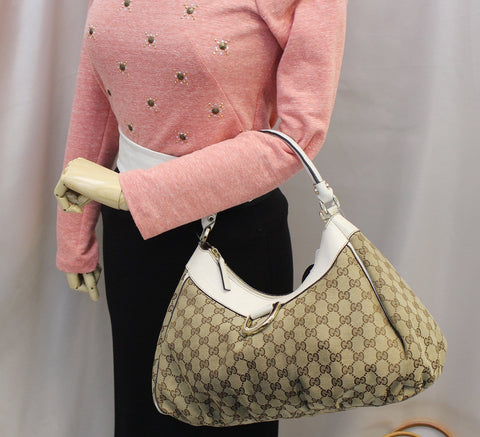 GUCCI Beige/White GG Canvas D Ring Hobo Bag - Sale