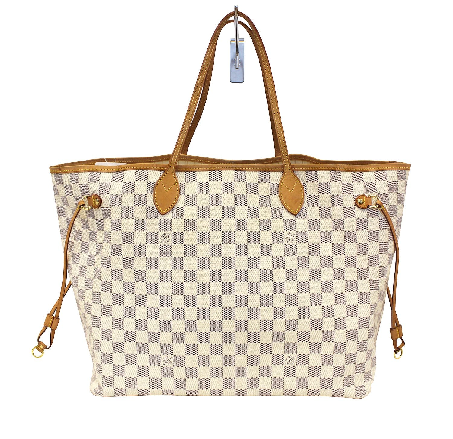 Louis Vuitton Neverfull Bag Gm Damier Azur Purse White Leather and