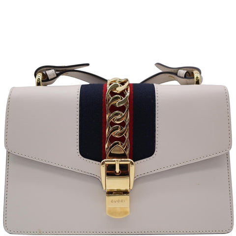 GUCCI Sylvie Small Calfskin Top Handle Bag White 421828