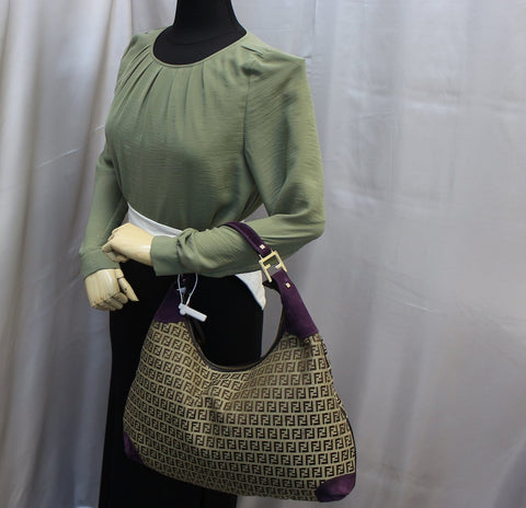 FENDI Forever Beige Monogram Canvas Hobo Bag