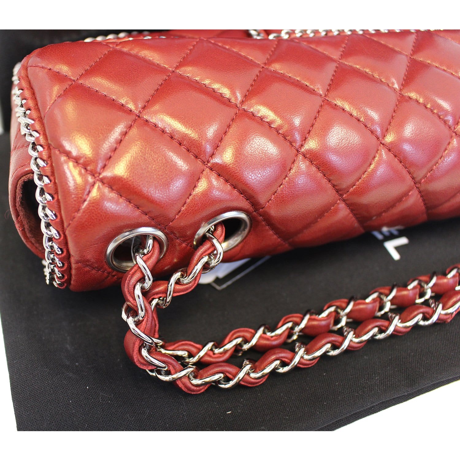 CHANEL Quilted Fringe CC Single Chain Shoulder Bag Red Lambskin 61270