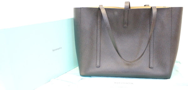 Tiffany & Co Black Textured Reversible Leather Tote Bag