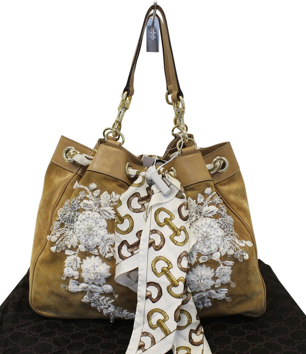 GUCCI Limited Edition White/Brown Embroidered Canvas Positano Bag - Final Call