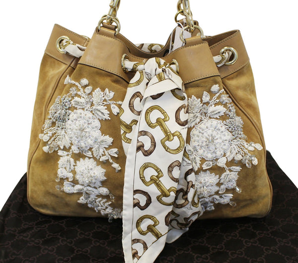 GUCCI Limited Edition White/Brown Embroidered Canvas Positano Bag - Final Call