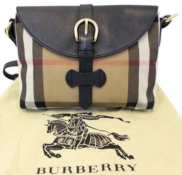 BURBERRY Black Leather House Check Horseshoe Milton Crossbody Bag
