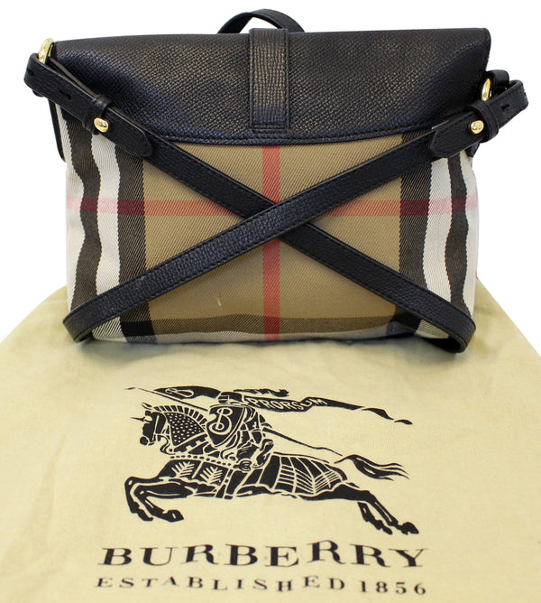 BURBERRY Black Leather House Check Horseshoe Milton Crossbody Bag