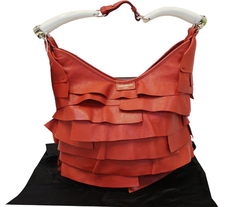 YVES SAINT LAURENT Red Leather St. Tropez Horn Bag - Final Call