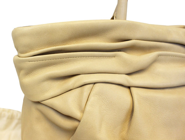 PRADA Nappa Frills Shopping Beige Leather Tote Bag