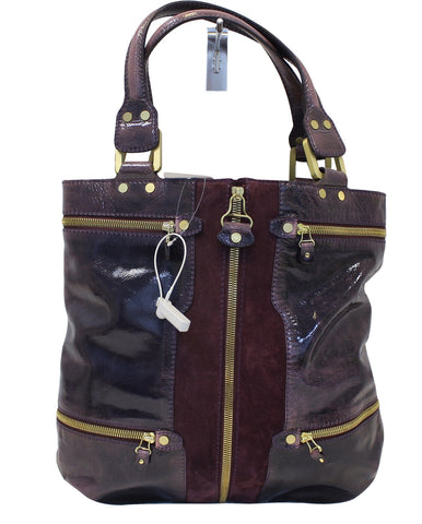 JIMMY CHOO Purple Liquid Patent Leather and Suede Mona Tote Bag