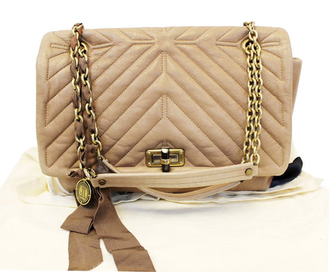 LANVIN Large Happy Chevron Beige Shoulder Bag