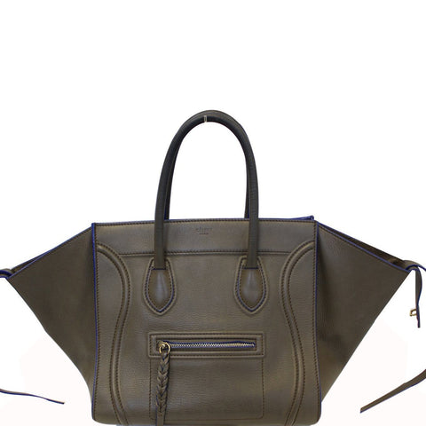 CELINE Phantom Luggage Olive Green Bicolor Grained Leather  Bag