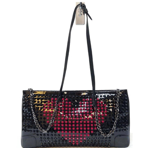 CHRISTIAN LOUBOUTIN Patent Leather Loubiposh Valentines Spiked Clutch Bag