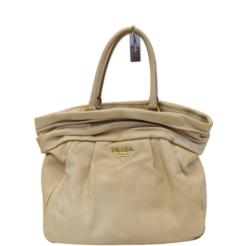 PRADA Nappa Frills Shopping Beige Leather Tote Bag - Last Call