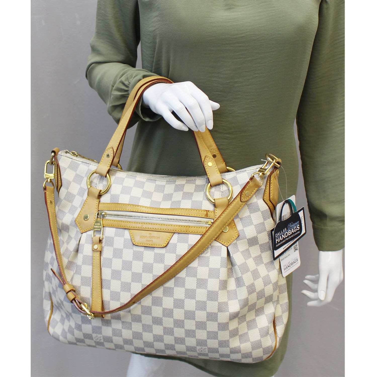 Louis Vuitton Evora Damier Azur Mm 867371 White Coated Canvas Shoulder Bag  For Sale at 1stDibs