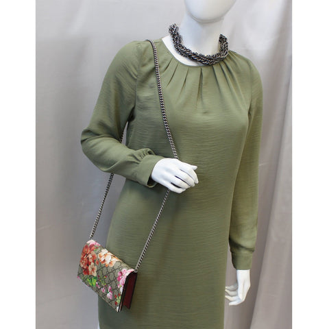 GUCCI GG Supreme Monogram Blooms Chain Wallet Beige 402724-US