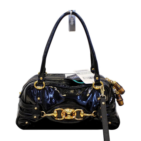 GUCCI Black Patent Leather Wave Boston Bag