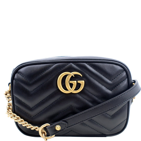 GUCCI GG Marmont Mini Calfskin Matelasse Crossbody Bag Black 634785