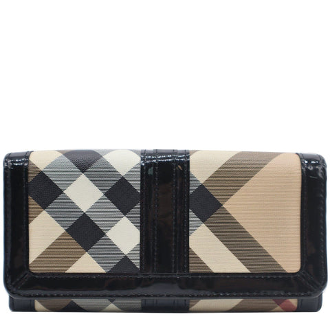 BURBERRY House Check Patent Leather Continental Wallet Black