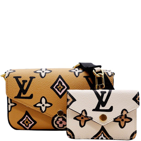 LOUIS VUITTON Felicie Strap & Go Pochette Monogram Canvas Crossbody Bag Beige