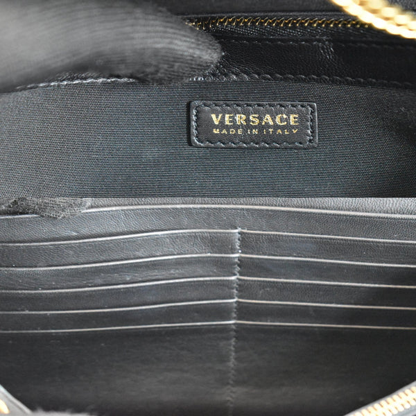 VERSACE Icon Quilted Leather Wallet on a Chain Crossbody Bag Black