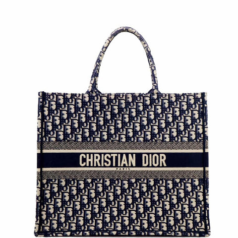 CHRISTIAN DIOR Large Book Oblique Embroidered Canvas Tote Bag Multicolor