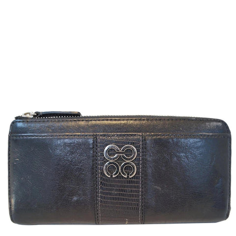 COACH JULIA Black Leather Slim Zip Organizer Wallet Clutch E2968 - Sale