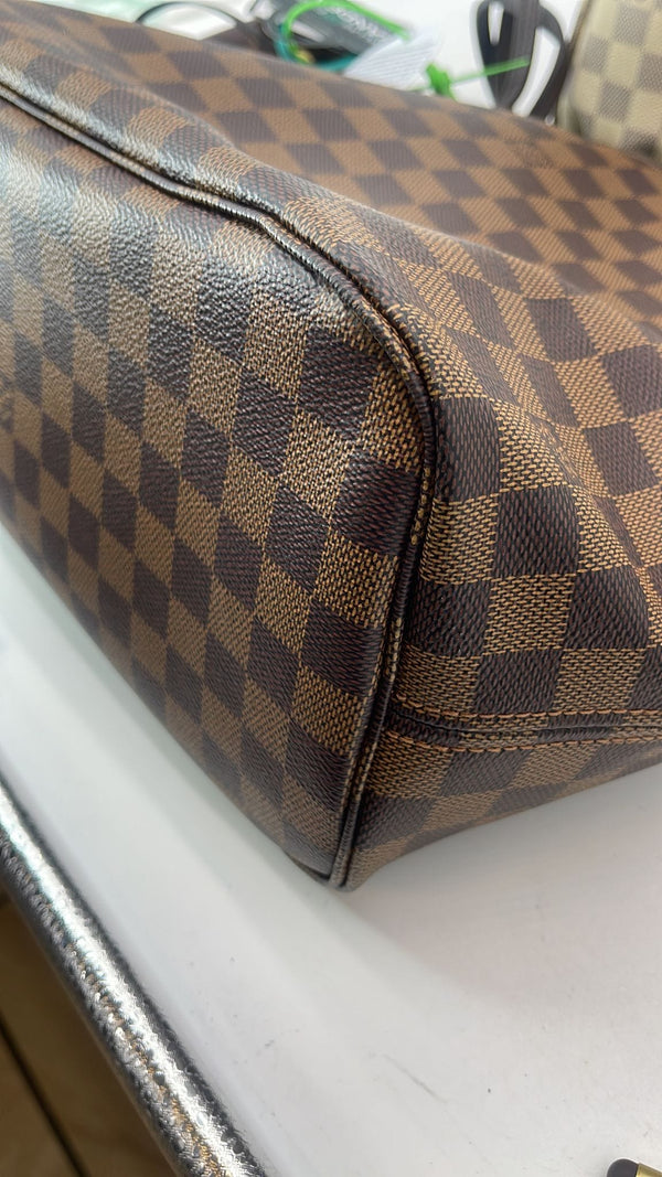 LOUIS VUITTON Neverfull MM Damier Ebene Tote Bag Brown