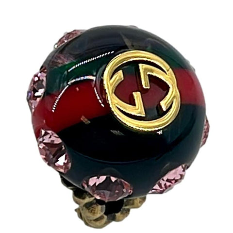 GUCCI Interlocking G Sylvie Metal Multicolor Stone Web Ring Gold